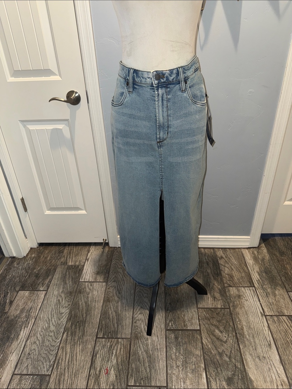 Kenneth Cole Light Blue Denim Midi Skirt with Front Slit